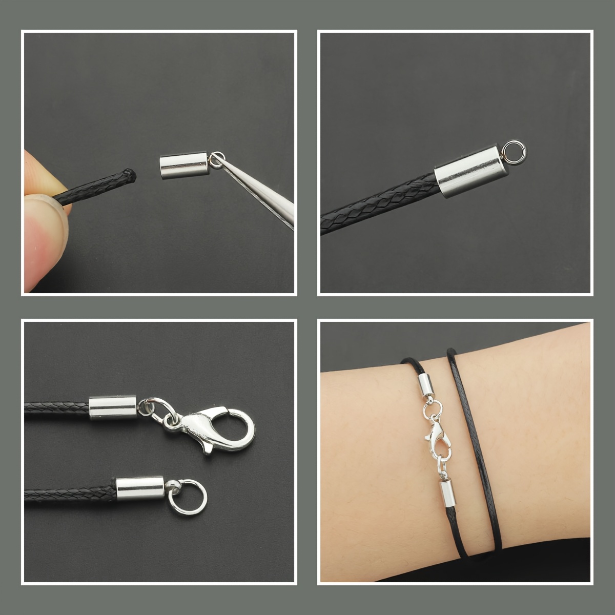 12pcs Stainless Steel Enamel Tassel Cap Cord Clasp Hook Connectors